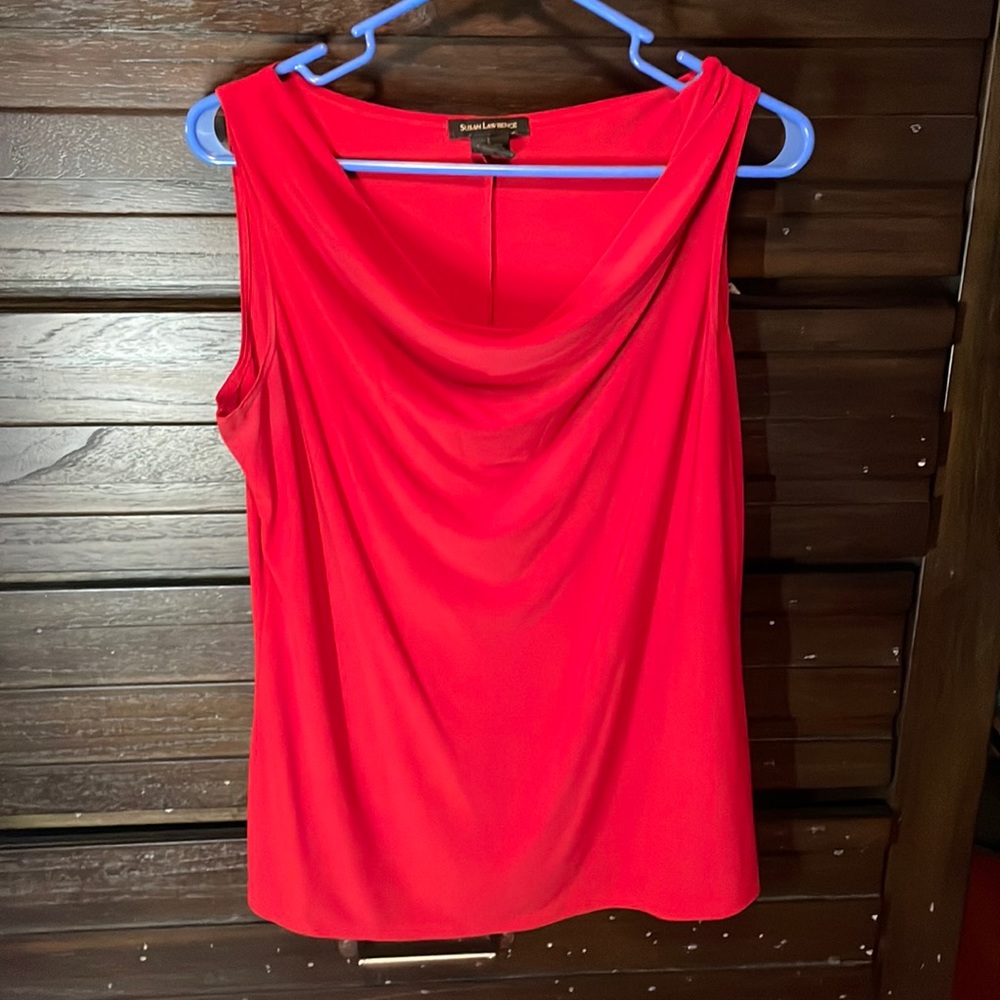 Susan Lawrence Vivid Red scoop neck sleeveless blouse, large